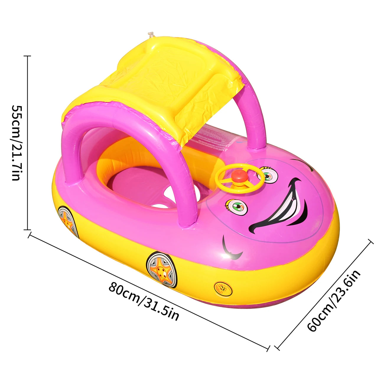 Aufblasbarer Baby-Autoschwimmring mit Sonnenschutz.