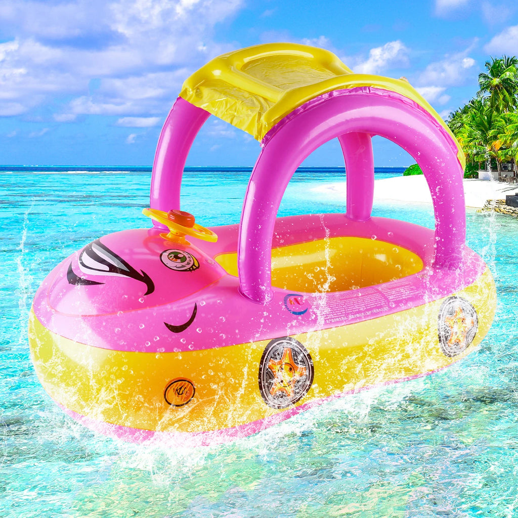 Aufblasbarer Baby-Autoschwimmring mit Sonnenschutz.