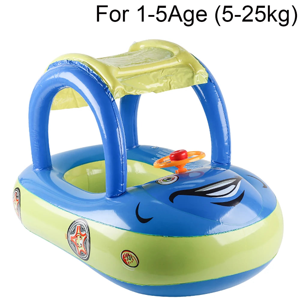 Inflatable baby car float with sunshade.