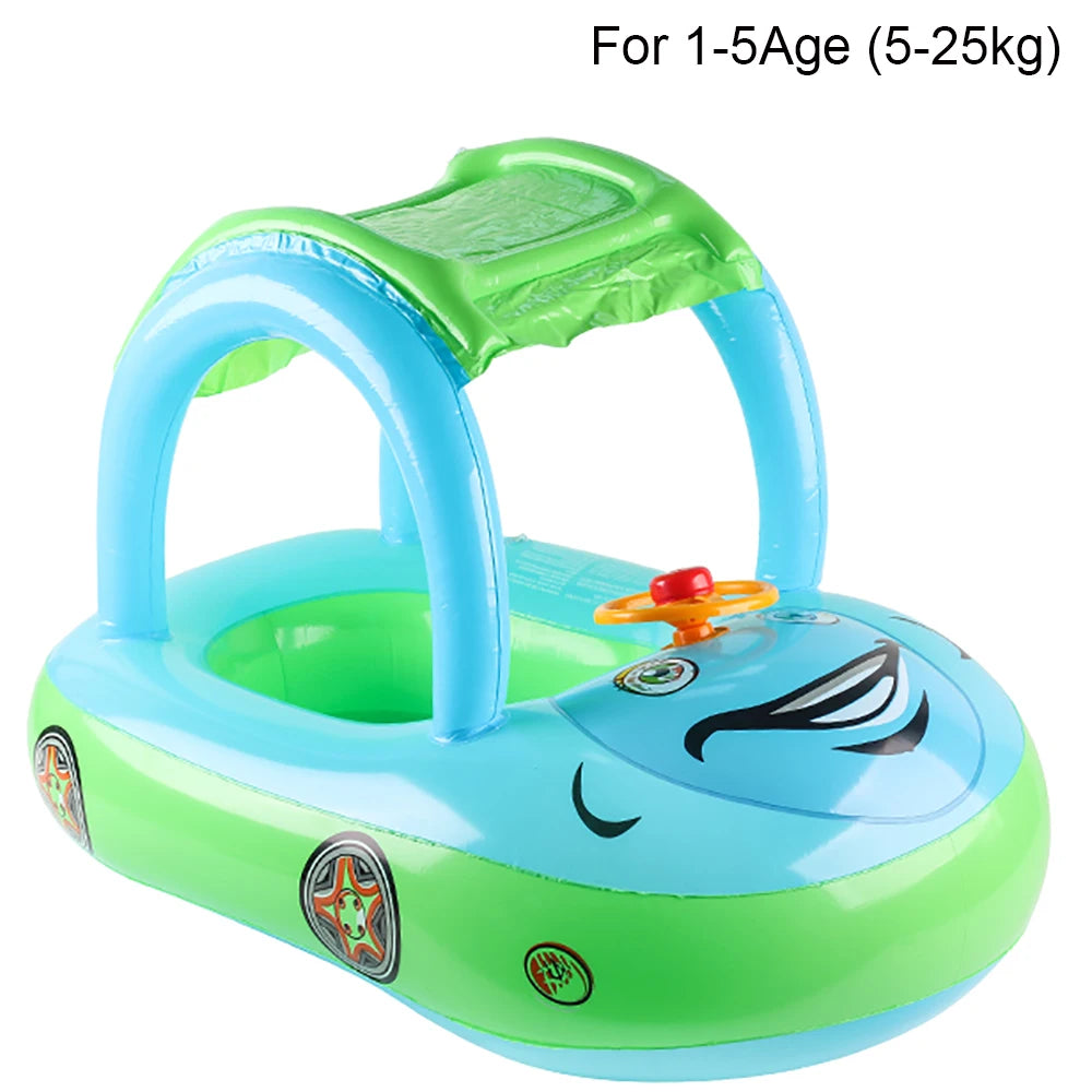 Aufblasbarer Baby-Autoschwimmring mit Sonnenschutz.