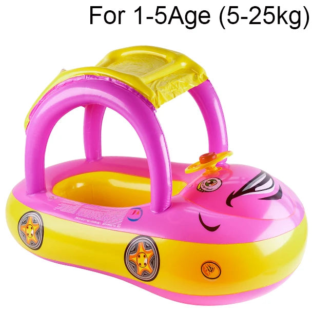 Inflatable baby car float with sunshade.