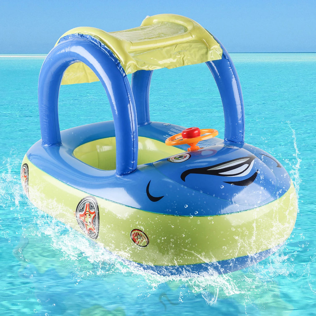 Aufblasbarer Baby-Autoschwimmring mit Sonnenschutz.