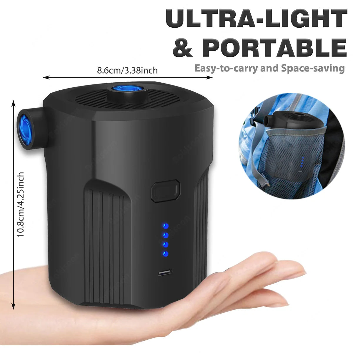 Tragbare elektrische Pumpe 5 Aufsätze – vielseitig einsetzbar für Camping & Pool